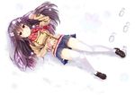  black_hair brown_eyes long_hair original ribbons scarf seifuku sen_kagura skirt snow thighhighs winter 