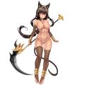  animal_ears black_hair blush breasts dark_skin nipples nude oni-noboru original pubic_hair pussy scythe stockings tail thighhighs uncensored weapon white 