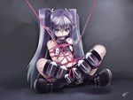  bondage boots fyuria gag gray_hair long_hair navel necklace pointed_ears purple_eyes record_of_agarest_war rope sharpfffff signed twintails 