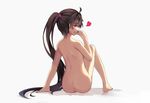  ass brown_hair haraguroi_you heart long_hair nude original ponytail red_eyes white 