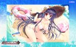  beach bikini black_hair breasts cabbit cleavage erect_nipples hakoniwa_logic hat kidou_shizuku long_hair miwa_futaba nipples red_eyes see_through swimsuit wet 