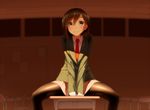  brown_eyes brown_hair original pantyhose seifuku short_hair skirt spread_legs tie uttt 