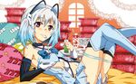  1000-chan animal_ears blue_hair boots food navel oizumi purple_eyes ueda_yumehito 