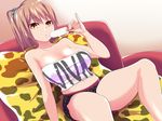  breasts brown_eyes brown_hair cleavage food kurorettsu navel original popsicle short_hair 