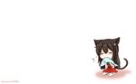  akagi_(kancolle) animal animal_ears brown_hair catgirl chibi fish kantai_collection long_hair tail thighhighs yonerinoko_(banberabu) 