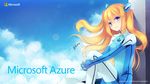  aqua_eyes azure_(microsoft) blonde_hair bodysuit clouds logo long_hair microsoft skintight sky tagme tagme_(artist) 