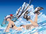  bikini black_eyes flowers gray_hair hoshima long_hair original ribbons swimsuit twintails water 