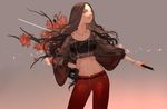  brown_hair joseph_lee long_hair navel necklace original red_eyes sword weapon 