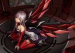  breasts cleavage dress gray_hair hinase_kanoto long_hair mechagirl original red_eyes stockings wings 