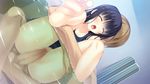  aimai_renai bath black_hair blush censored game_cg long_hair penis saeki_emi satofuji_masato school_swimsuit sex swimsuit water 