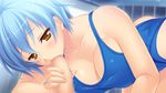  ayase_hazuki blue_hair censored fellatio fukami_isana game_cg kamidere penis school_swimsuit short_hair swimsuit yellow_eyes 