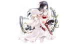  2girls black_hair dress japanese_clothes laruha miko original white white_hair 