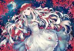  dress flowers kagerou_project kozakura_mary long_hair moon petals red_eyes rose tears teka water white_hair 