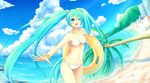  aqua_eyes aqua_hair beach bikini hatsune_miku long_hair navel sakakidani swimsuit twintails vocaloid 