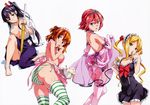  amaya_haruko ass blonde_hair bow breasts cleavage dress garter_belt headdress himegami_kodama japanese_clothes kushiya_inaho long_hair maken-ki! naked_apron no_bra open_shirt panties red_hair scan see_through shinatsu_azuki short_hair stockings striped_panties takeda_hiromitsu thighhighs tiara underwear white 