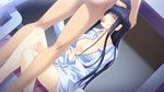  aimai_renai bed black_hair blush breasts censored fellatio game_cg long_hair naked_shirt pajamas penis saeki_emi satofuji_masato 