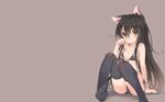  animal_ears bikini black_hair blush catgirl flat_chest green_eyes long_hair roke shakugan_no_shana shana swimsuit tail thighhighs 