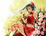  aaru apple bow crown flowers food fruit green_eyes green_hair hatsune_miku long_hair navel romeo_and_cinderella_(vocaloid) rose skirt tree twintails vocaloid 