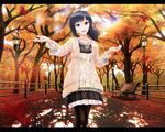 autumn black_hair blue_eyes dress infinote kabosoi_ai_no_bara leaves tree 