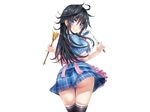  apron ass black_hair blue_eyes hisashi_(nekoman) long_hair netoge_no_yome_wa_onna_no_ko_janai_to_omotta? nopan skirt tamaki_ako thighhighs white 