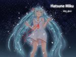  aqua_hair dress hatsune_miku jpeg_artifacts long_hair ribbons see_through stars twintails vocaloid wet yonggi 