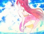  bikini blush long_hair mahou_shoujo_madoka_magica mizuki_(flowerlanguage) red_eyes red_hair sakura_kyouko sky swim_ring swimsuit water 