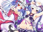  2girls animal_ears ass blush haku_(p&amp;d) navel purple_eyes puzzle_&amp;_dragons red_eyes sho2 skintight tail white_hair 