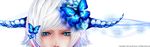  bicolored_eyes blue_eyes bouno_satoshi butterfly flowers horns original short_hair watermark white_hair 