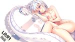  blue_eyes blush breast_hold breasts cleavage nipples nude original panties peach-tea tail underwear white white_hair 