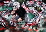  barefoot bicolored_eyes blood chain kaneki_ken male mask short_hair tokyo_ghoul white_hair yuna_(rutera) 