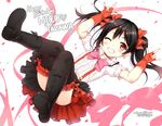  black_hair boots bow choker cura garter gloves love_live!_school_idol_project red_eyes short_hair skirt thighhighs twintails wink yazawa_nico 