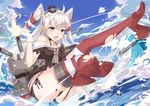  amatsukaze_(kancolle) blush gloves kantai_collection long_hair panties pc9527 rensouhou-kun thighhighs torn_clothes underwear water white_hair yellow_eyes 