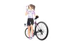  bicycle bike_shorts brown_hair food gloves hitomi_kazuya original ponytail purple_eyes short_hair shorts white 