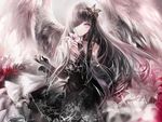  black_hair dress elbow_gloves eyepatch flowers long_hair moemoe3345 original wings 