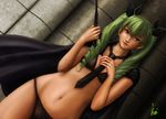  anchovy bra cape eeotoko girls_und_panzer green_hair long_hair navel panties red_eyes tie twintails underwear 