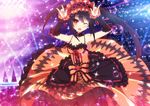  black_hair bow bubbles choker date_a_live dress headdress long_hair red_eyes tokisaki_kurumi twintails uiu wink wristwear 