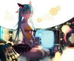  aqua_eyes aqua_hair hakusai hatsune_miku headphones long_hair odds_&amp;_ends_(vocaloid) robot skirt thighhighs twintails vocaloid 