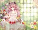  blush dress flowers long_hair nozomi_fuuten original petals pink_hair red_eyes ribbons twintails 