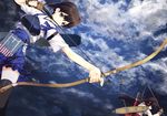  akagi_(kancolle) bow_(weapon) brown_eyes brown_hair japanese_clothes kaga_(kancolle) kantai_collection nakamura_takeshi sky weapon 