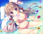  animal_ears bikini breasts brown_hair bunny_ears cleavage jpeg_artifacts long_hair original swim_ring swimsuit water yukie 