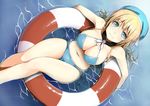  atago_(kancolle) bikini blonde_hair blue_eyes breasts cleavage hat kamata_yuuya kantai_collection navel swim_ring swimsuit 