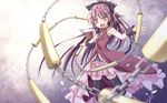  chain fang long_hair mahou_shoujo_madoka_magica red_eyes red_hair sakura_kyouko shinohara_shinome thighhighs weapon 