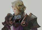  armor blonde_hair circlet fire_emblem fire_emblem_if grey_background male_focus marks_(fire_emblem_if) red_eyes saiga_tokihito simple_background solo 