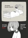  bed bed_sheet chara_(undertale) collared_shirt comic crazy_eyes eleanor_(ohmyeleanor) english long_sleeves on_bed pajamas pillow shirt sitting solo spoilers spot_color striped striped_sweater sweater text_focus under_covers undertale waking_up 