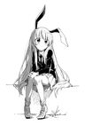  animal_ears bunny_ears greyscale long_hair monochrome pleated_skirt reisen_udongein_inaba sawayaka_samehada sitting skirt solo suit_jacket touhou very_long_hair 