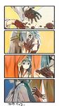  4koma chocolate chocolate_on_body chocolate_on_face comic empty_eyes food food_on_face haruna_(kantai_collection) kantai_collection kongou_(kantai_collection) multiple_girls nonco silent_comic translated valentine yandere you_gonna_get_raped yuri 