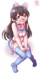  :t alternate_eye_color animal_ears aqua_eyes artist_name bell bell_choker black_hair blue_bra blue_legwear blue_panties blush bra breasts cat_cutout cat_ear_panties cat_ears cat_lingerie cat_tail choker cleavage cleavage_cutout collarbone dated embarrassed fake_animal_ears fake_tail glasses hairband hands_on_legs highres jingle_bell kanon_(kurogane_knights) kantai_collection knees_together_feet_apart looking_at_viewer medium_breasts meme_attire navel no_shoes ooyodo_(kantai_collection) panties pout side-tie_panties simple_background sitting solo stomach tail tears thighhighs underwear underwear_only v_arms white_background 