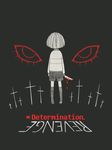  black_background chara_(undertale) cross eleanor_(ohmyeleanor) english evil_eyes eyes flower_(symbol) from_behind knife short_hair shorts simple_background solo spoilers spot_color standing striped striped_sweater sweater text_focus undertale 