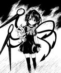  asymmetrical_wings dress greyscale hand_on_hip houjuu_nue monochrome sawayaka_samehada smile snake solo thighhighs touhou wings zettai_ryouiki 