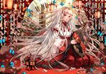  butterfly crown instrument japanese_clothes long_hair original pointed_ears red_eyes shijuu_hachi white_hair 